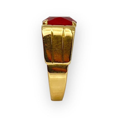 Bague 54 Bague en or jaune 18K avec pierre rouge ovale 58 Facettes 149062968