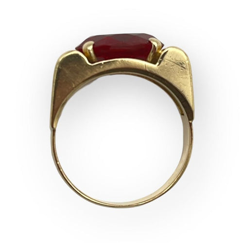Bague 54 Bague en or jaune 18K avec pierre rouge ovale 58 Facettes 149062968
