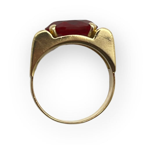Bague 54 Bague en or jaune 18K avec pierre rouge ovale 58 Facettes 149062968