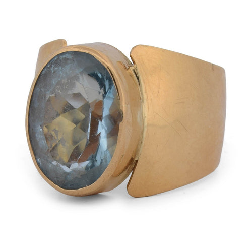 Bague 55 Bague vintage en or jaune 18 kt avec topaze 58 Facettes AN572 112-390 (0089)