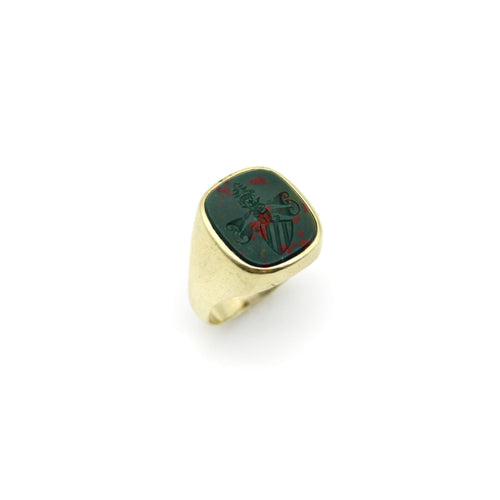 Bague Or 14K - Bague chevalière intaille édouardienne en pierre de sang 58 Facettes