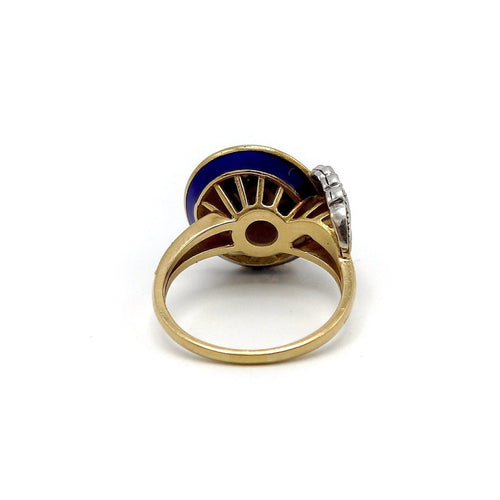 Bague 52.5 Art déco - Bague en or blanc et or jaune 18K émail bleu et diamants 58 Facettes