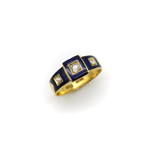 Bague Bague trilogie victorienne - Or 18 ct et diamants, émail bleu 58 Facettes