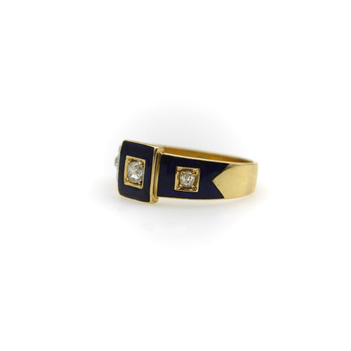 Bague Bague trilogie victorienne - Or 18 ct et diamants, émail bleu 58 Facettes