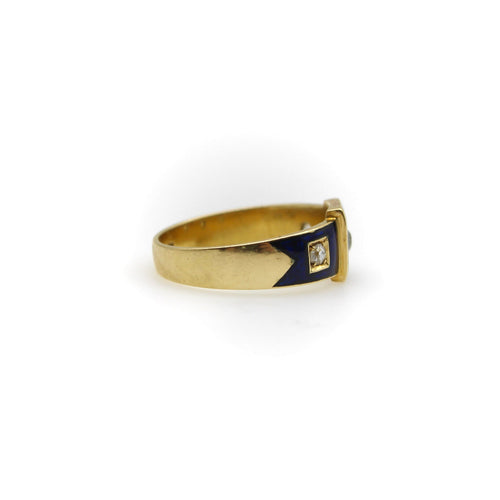 Bague Bague trilogie victorienne - Or 18 ct et diamants, émail bleu 58 Facettes