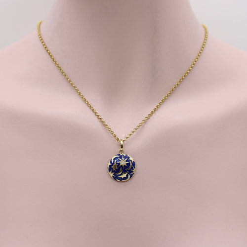 Pendentif Signature - Pendentif galaxie lune et étoiles en or 14K avec diamant 58 Facettes