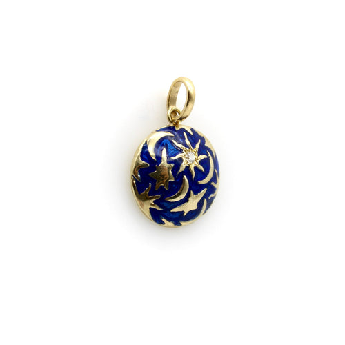 Pendentif Signature - Pendentif galaxie lune et étoiles en or 14K avec diamant 58 Facettes