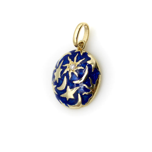Pendentif Signature - Pendentif galaxie lune et étoiles en or 14K avec diamant 58 Facettes