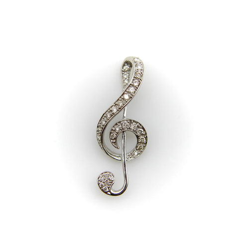 Pendentif Vintage - Pendentif clé de sol en or blanc 18k et diamants 58 Facettes