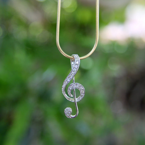 Pendentif Vintage - Pendentif clé de sol en or blanc 18k et diamants 58 Facettes