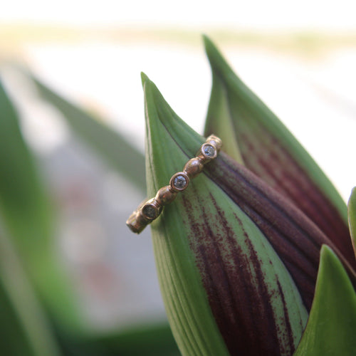 Bague 53 Bague vintage motif bulles en or rose 14k et diamants 58 Facettes
