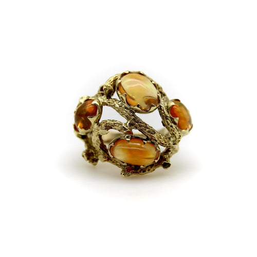 Bague 54 Bague briar patch en or jaune 14k et opales de feu 58 Facettes A1001J