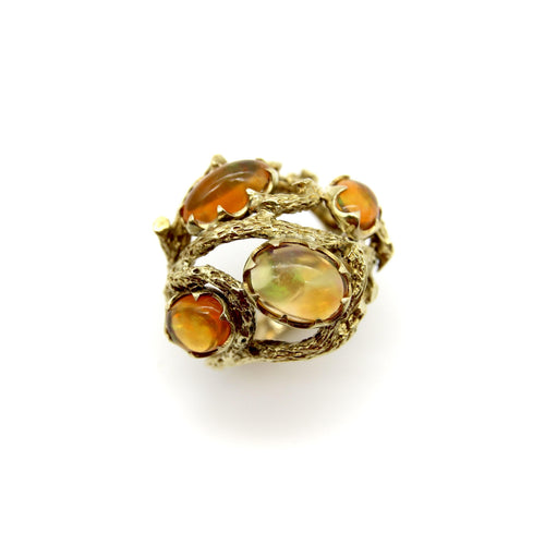 Bague 54 Bague briar patch en or jaune 14k et opales de feu 58 Facettes A1001J