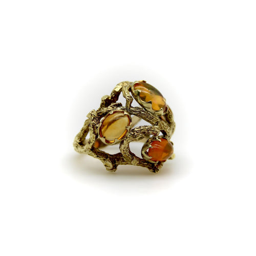 Bague 54 Bague briar patch en or jaune 14k et opales de feu 58 Facettes A1001J