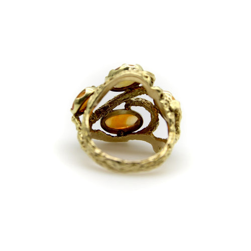 Bague 54 Bague briar patch en or jaune 14k et opales de feu 58 Facettes A1001J