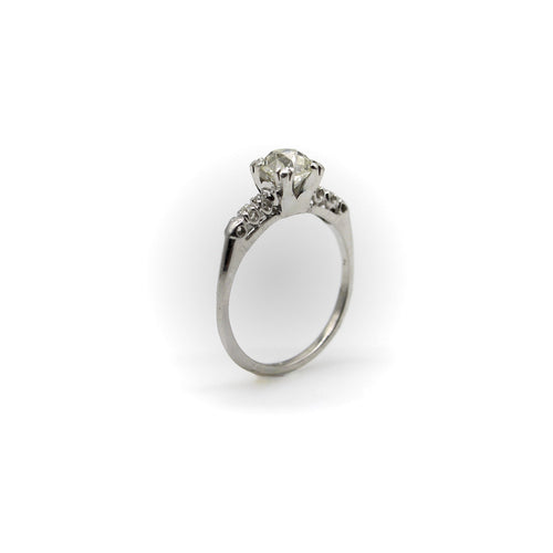 Bague 52 Art déco - Bague de fiançailles en or blanc 14k avec diamants taille ancienne 58 Facettes
