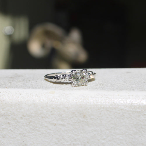 Bague 52 Art déco - Bague de fiançailles en or blanc 14k avec diamants taille ancienne 58 Facettes