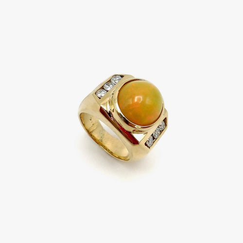Bague 57 Bague cocktail vintage en or jaune 14k avec opale et diamants 58 Facettes