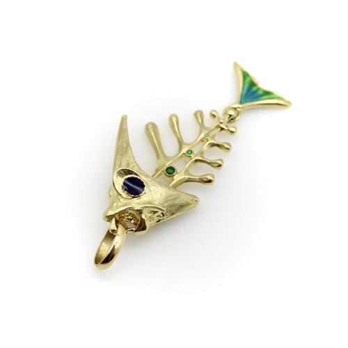 Pendentif UnoAErre - Pendentif poisson articulé en or 18 carats et émail 58 Facettes A20078