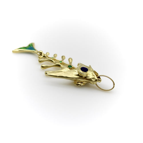 Pendentif UnoAErre - Pendentif poisson articulé en or 18 carats et émail 58 Facettes A20078