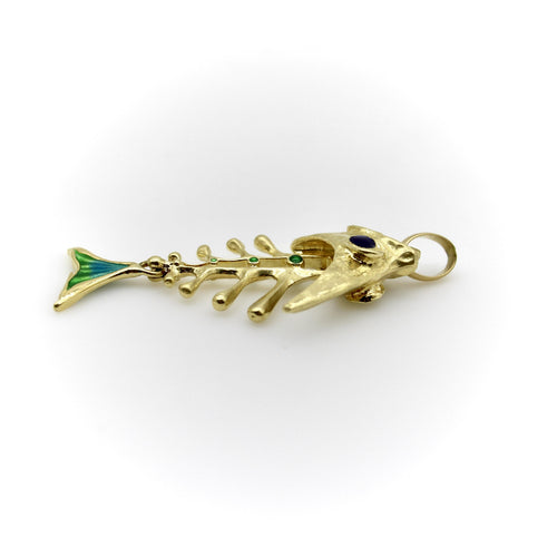 Pendentif UnoAErre - Pendentif poisson articulé en or 18 carats et émail 58 Facettes A20078
