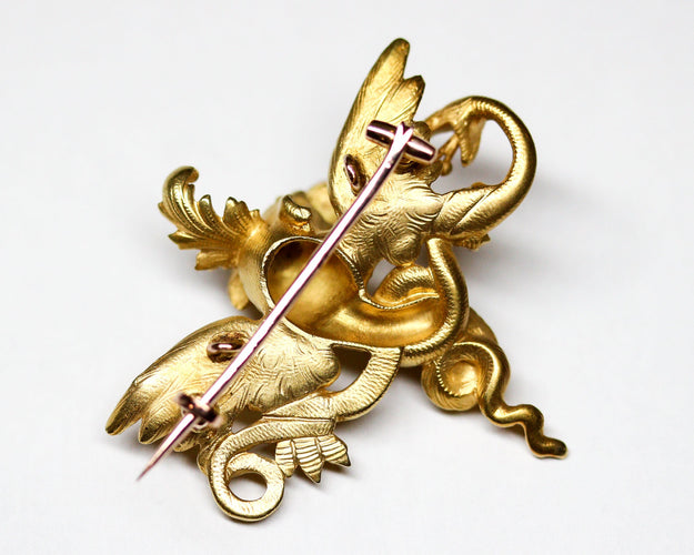 Pendentif Broche pendentif chimère en or jaune 750 et perle fine 58 Facettes A11949