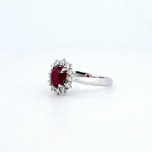Bague 56 Bague - Rubis et diamants en or blanc 18 carats 58 Facettes