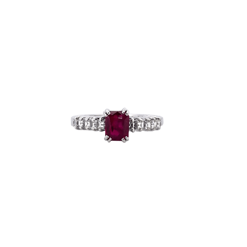 Bague 53 Bague - en or blanc 18 kt avec rubis 1,01 ct et diamants 58 Facettes