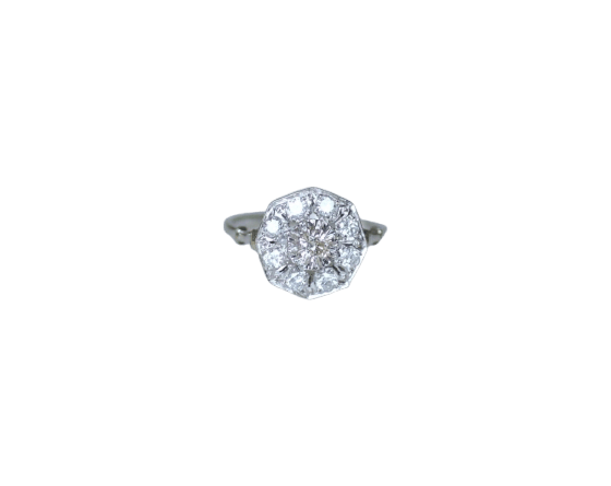 Bague 52.5 Bague Art déco octogonale en or blanc et platine, diamants 0,50 ct 58 Facettes