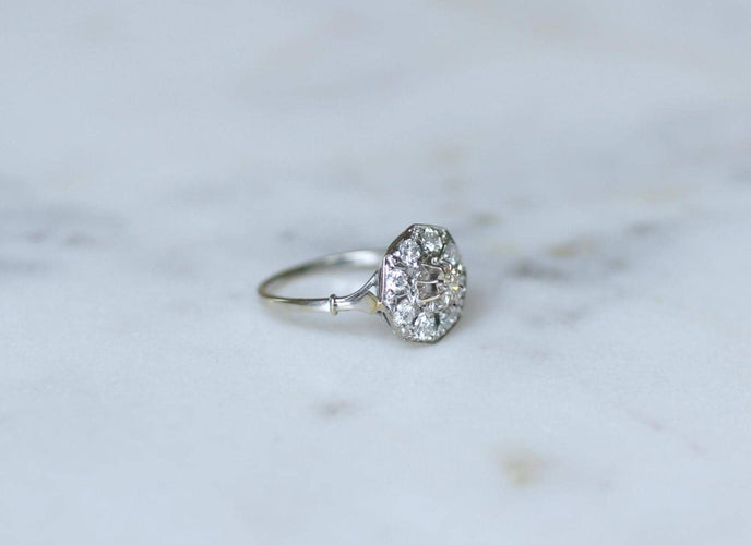 Bague 52.5 Bague Art déco octogonale en or blanc et platine, diamants 0,50 ct 58 Facettes