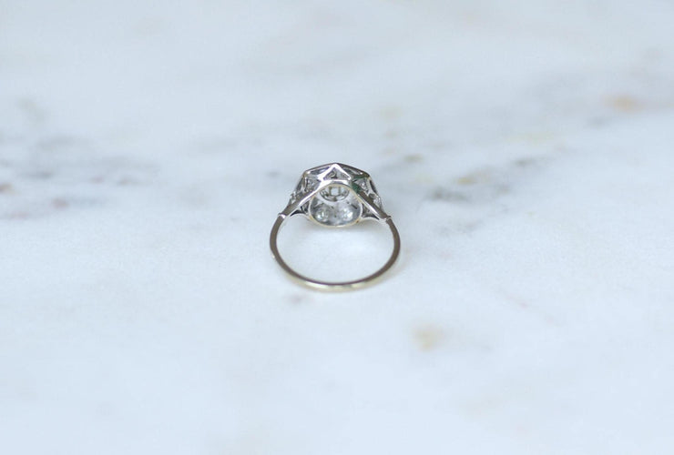 Bague 52.5 Bague Art déco octogonale en or blanc et platine, diamants 0,50 ct 58 Facettes