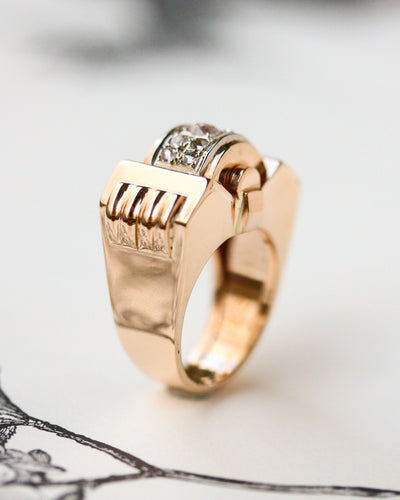 Bague 57 Bague Tank 1940 en or jaune 750 et diamants 58 Facettes A11970