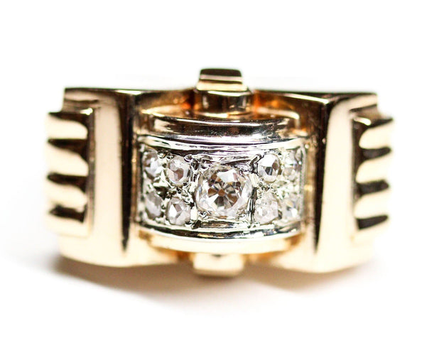 Bague 57 Bague Tank 1940 en or jaune 750 et diamants 58 Facettes A11970