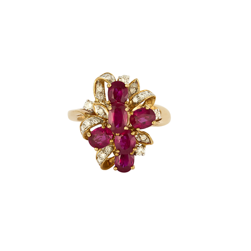 Bague 54 Bague à motifs floraux en or jaune 18 carats rubis et diamants 58 Facettes BO/250059
