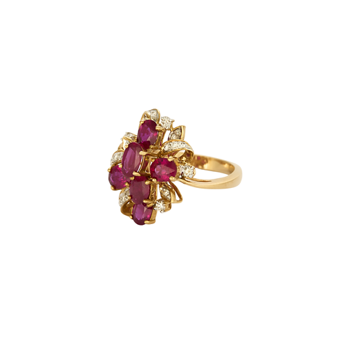 Bague 54 Bague à motifs floraux en or jaune 18 carats rubis et diamants 58 Facettes BO/250059