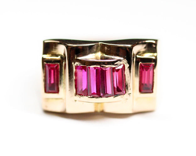 Bague 60 Bague tank en or rose 18 carats et rubis Verneuil 58 Facettes A12009