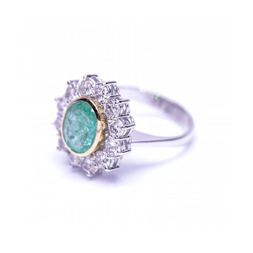 Bague RAINA - Bague en or bicolore 18 ct avec diamants et émeraude 58 Facettes UKD359454EJ