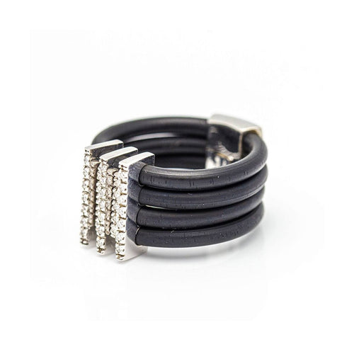 Bague Bague - Or blanc 18 kt, caoutchouc et diamants 58 Facettes UKD359663LF