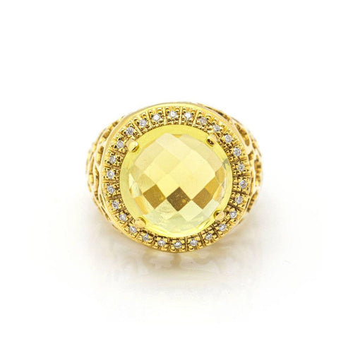 Bague 56 Bague - Diamants et quartz citron en or jaune 18 kt 58 Facettes UKD359671LF