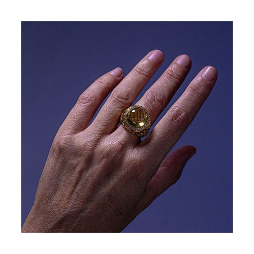 Bague 56 Bague - Diamants et quartz citron en or jaune 18 kt 58 Facettes UKD359671LF