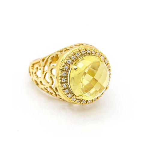 Bague 56 Bague - Diamants et quartz citron en or jaune 18 kt 58 Facettes UKD359671LF