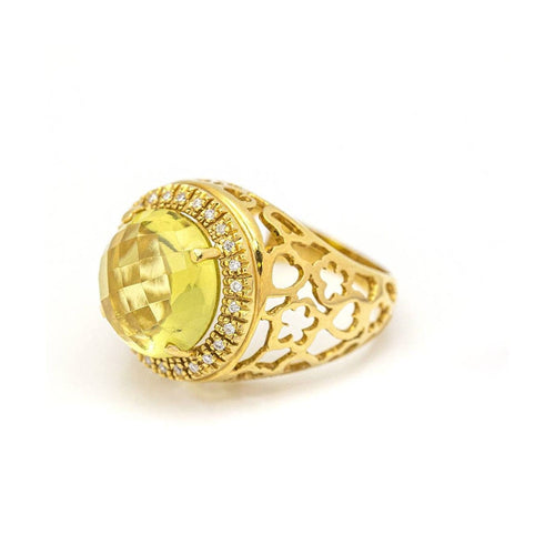 Bague 56 Bague - Diamants et quartz citron en or jaune 18 kt 58 Facettes UKD359671LF