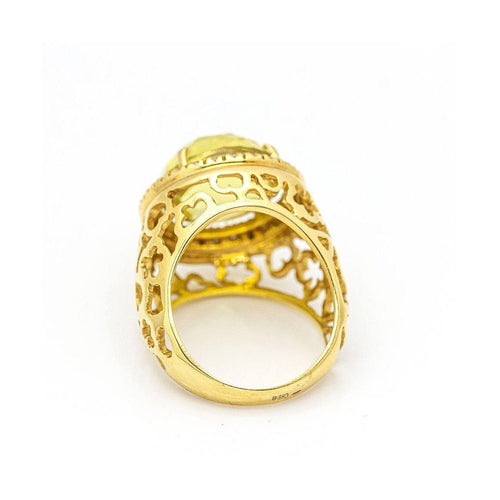 Bague 56 Bague - Diamants et quartz citron en or jaune 18 kt 58 Facettes UKD359671LF
