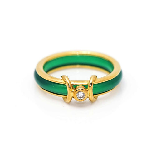 Bague Bague en or jaune 18 kt avec agate verte et diamant 58 Facettes UKD359895JC