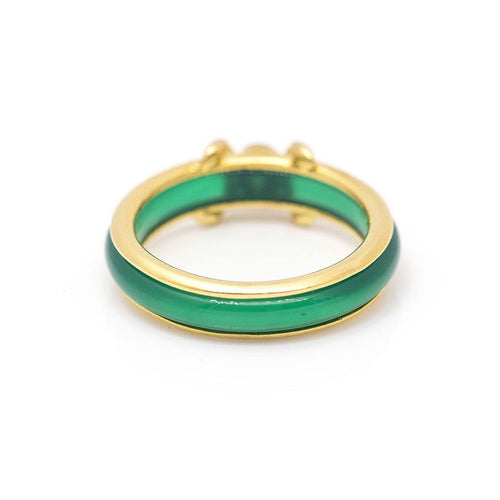 Bague Bague en or jaune 18 kt avec agate verte et diamant 58 Facettes UKD359895JC