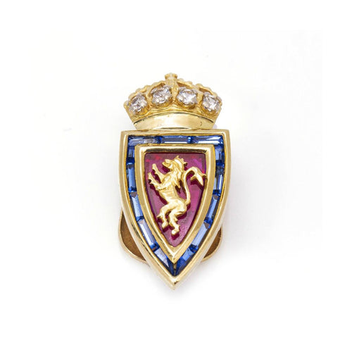 Broche FC Zaragoza - Broche écusson en or jaune 18 ct, diamants, rubis et saphirs 58 Facettes UKD359905JC