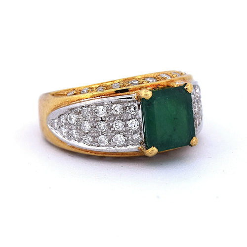 Bague 53 Bague - Jonc en or 18 ct avec émeraude et diamants 58 Facettes AN573 '(00319)