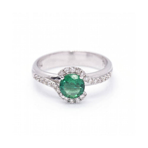 Bague 52 VITE - Bague en or blanc 18 kt avec émeraude et diamants 58 Facettes UKD360103AS