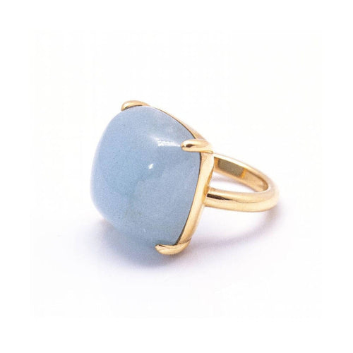Bague MILKY - Bague en or jaune 18 ct et aigue-marine cabochon 58 Facettes UKD360370CS