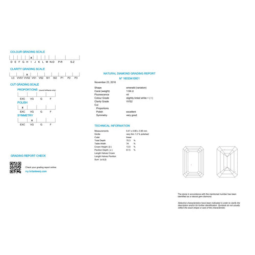 Diamant naturel - Taille émeraude 1,04 ct I VVS2 (HRD) 58 Facettes UKD360729LF